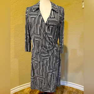 Laundry by Shelli Segal Black and White Faux‎ wrap jersey dress size 10